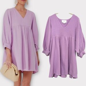 Tuckernuck Pomander Place Lavender Gauze Millie Dress Women's Medium Babydoll